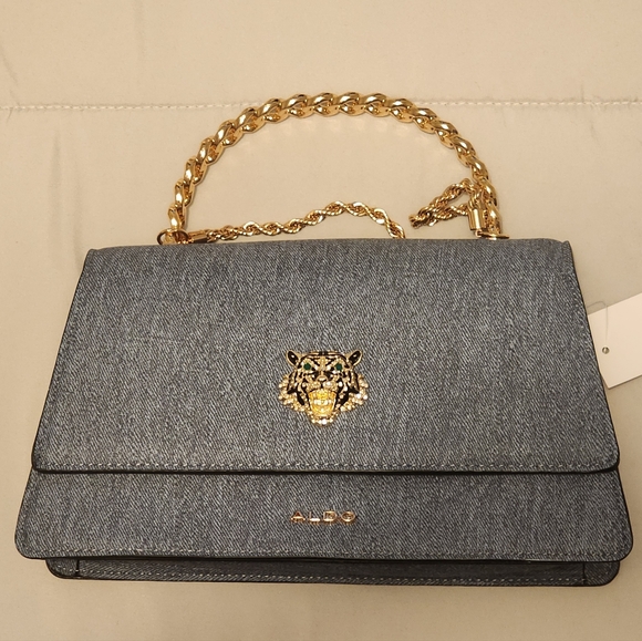 Tiger Head Denim Bag with Gold Chain By ALDO - Picture 4 of 6